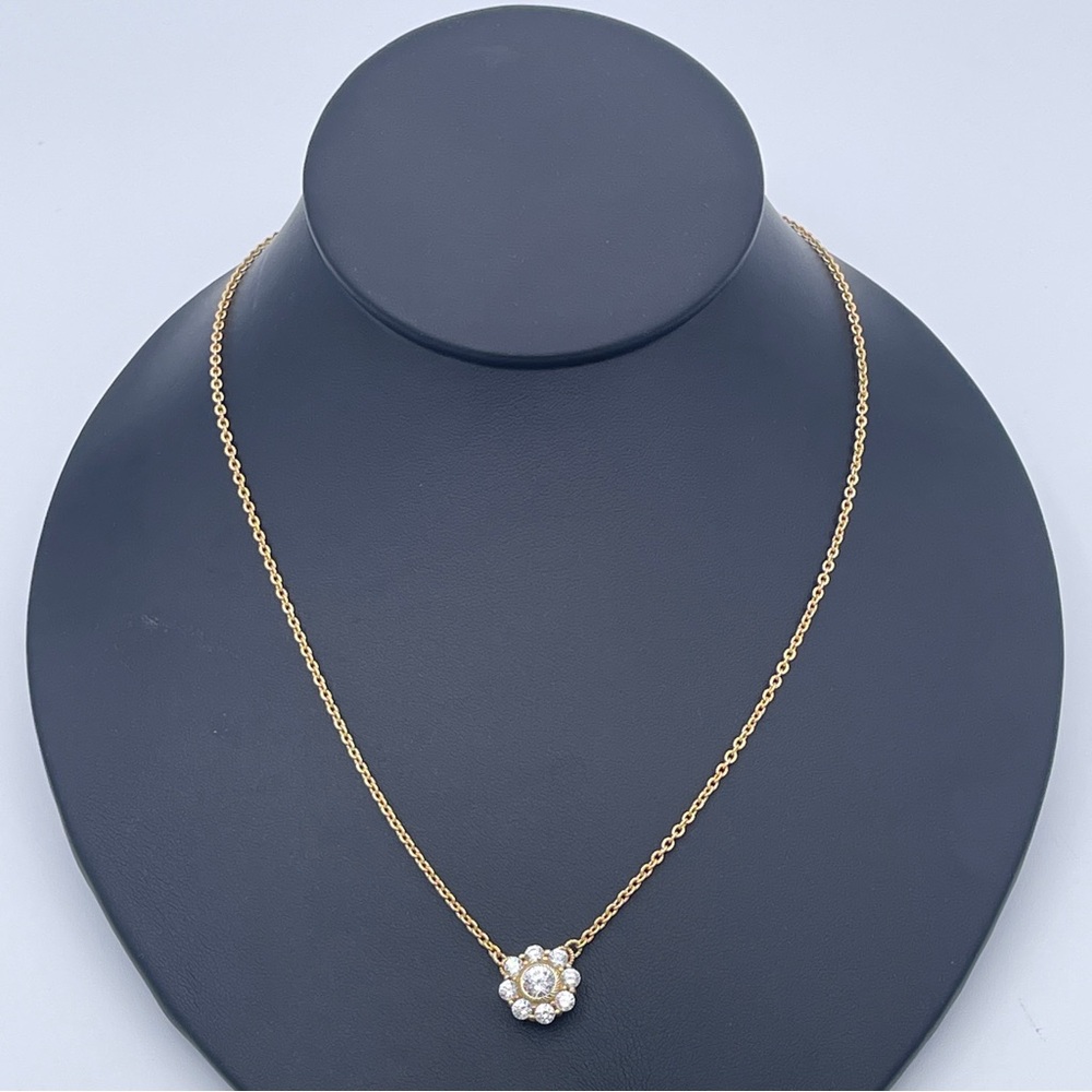 Judith Ripka CZ Flower Pendant Necklace 18K Gold Clad 925 CZ Cluster 18” to 20” - Picture 3 of 7